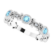 14K White Aquamarine & .03 CTW Diamond Leaf Ring-