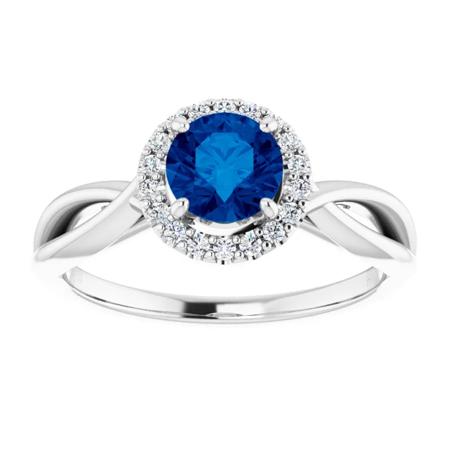 Platinum Lab-Grown Lab-Grown Blue Sapphire & 1/10 CTW Diamond Ring-