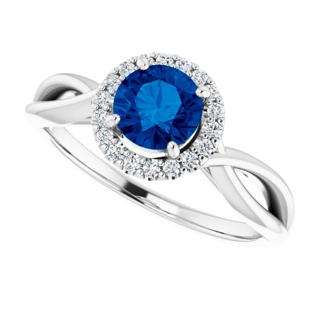 Platinum Lab-Grown Lab-Grown Blue Sapphire & 1/10 CTW Diamond Ring-