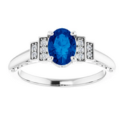 14K White Lab-Grown Lab-Grown Blue Sapphire & .05 CTW Diamond Ring-