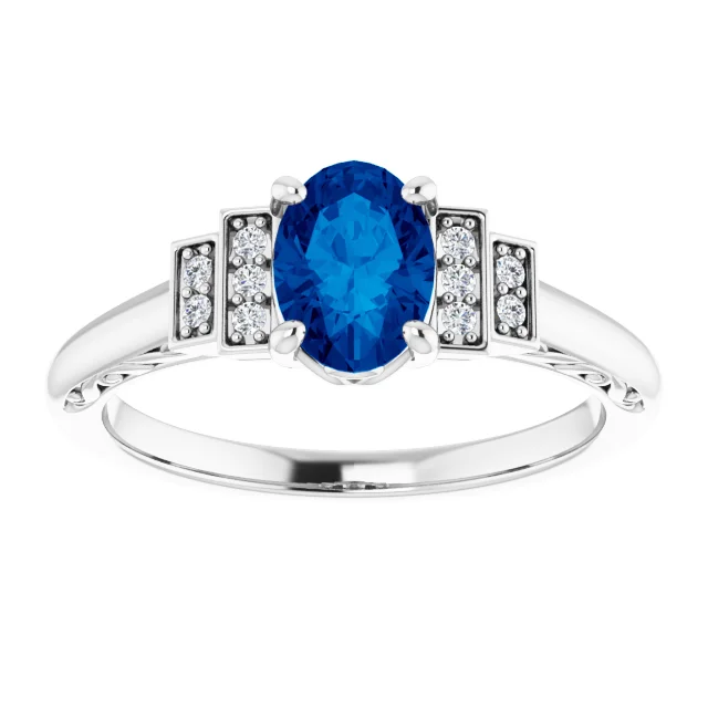 14K White Lab-Grown Lab-Grown Blue Sapphire & .05 CTW Diamond Ring-