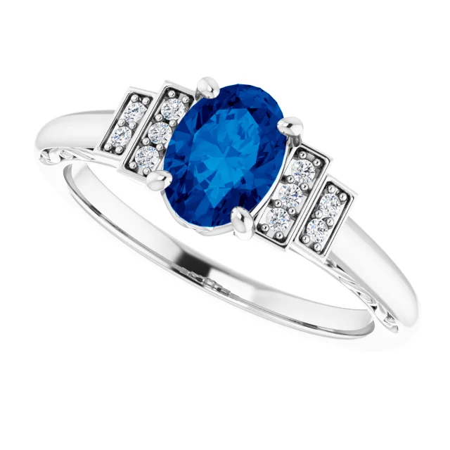 14K White Lab-Grown Lab-Grown Blue Sapphire & .05 CTW Diamond Ring-