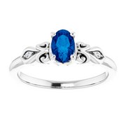 14K White Lab-Grown Sapphire & .02 CTW Diamond Ring-