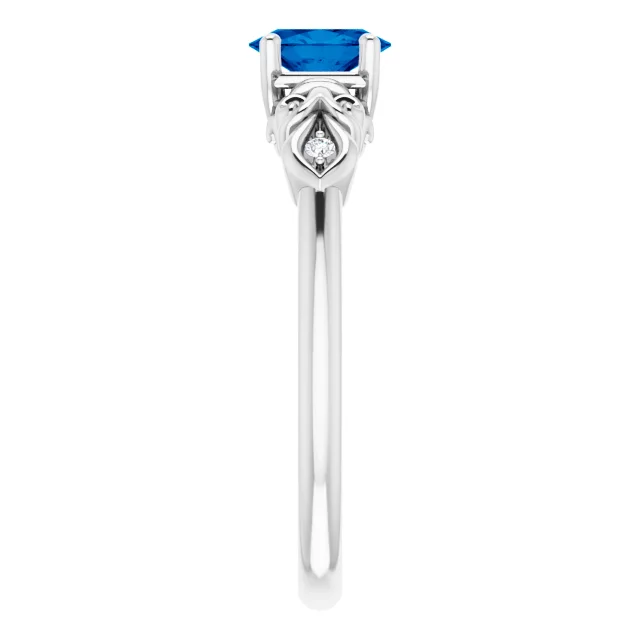 14K White Lab-Grown Sapphire & .02 CTW Diamond Ring-