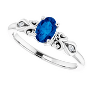 14K White Lab-Grown Sapphire & .02 CTW Diamond Ring-