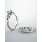 14K White Lab-Grown Sapphire & .02 CTW Diamond Ring-