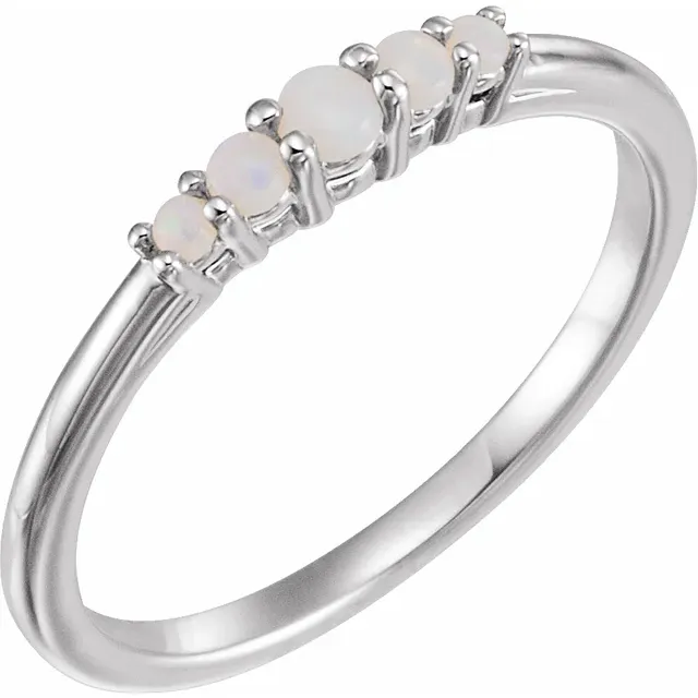 14K White Opal Graduated Five-Stone Ring-