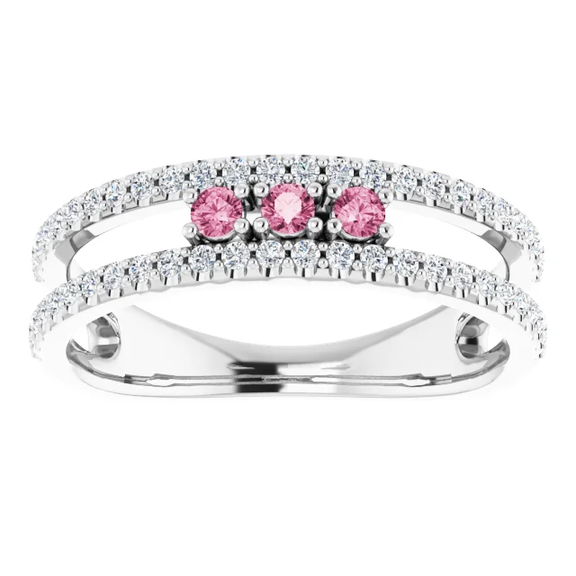 14K White Pink Tourmaline & 1/4 CTW Diamond Ring-
