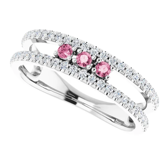 14K White Pink Tourmaline & 1/4 CTW Diamond Ring-