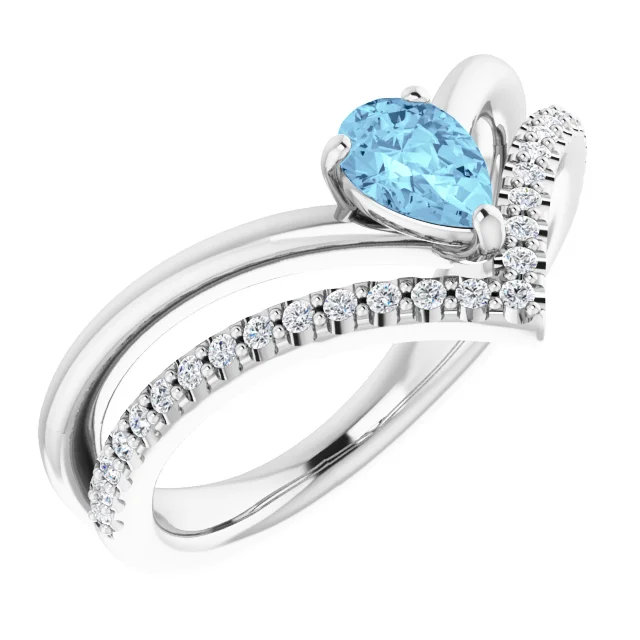 14K White Aquamarine & 1/6 CTW Diamond Ring-
