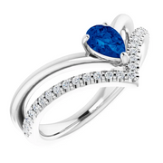 14K White Blue Sapphire & 1/6 CTW Diamond Ring-