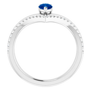 14K White Blue Sapphire & 1/6 CTW Diamond Ring-