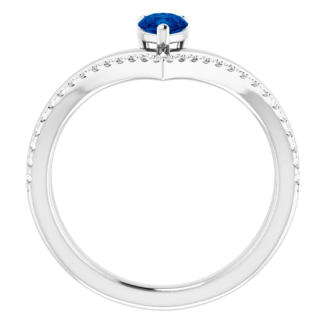 14K White Blue Sapphire & 1/6 CTW Diamond Ring-