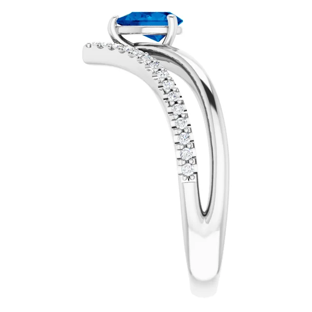 14K White Blue Sapphire & 1/6 CTW Diamond Ring-