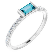 14K White London Blue Topaz & 1/6 CTW Diamond Stackable Ring-