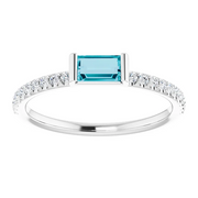 14K White London Blue Topaz & 1/6 CTW Diamond Stackable Ring-