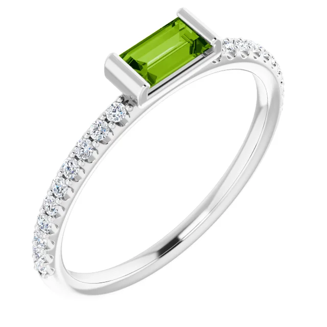 14K White Peridot & 1/6 CTW Diamond Stackable Ring-