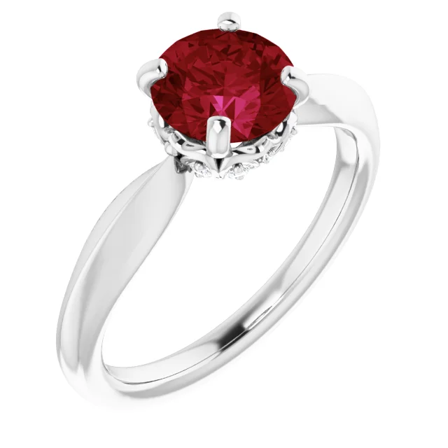 Platinum Lab-Grown Ruby & 1/10 CTW Diamond Ring-