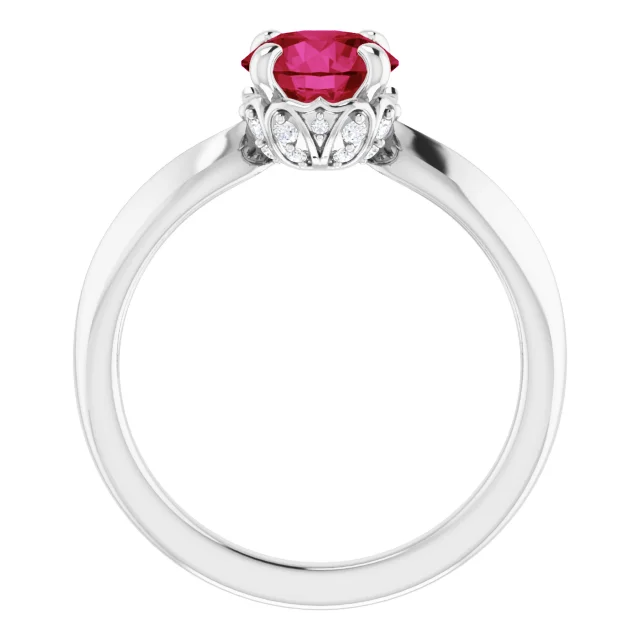Platinum Lab-Grown Ruby & 1/10 CTW Diamond Ring-