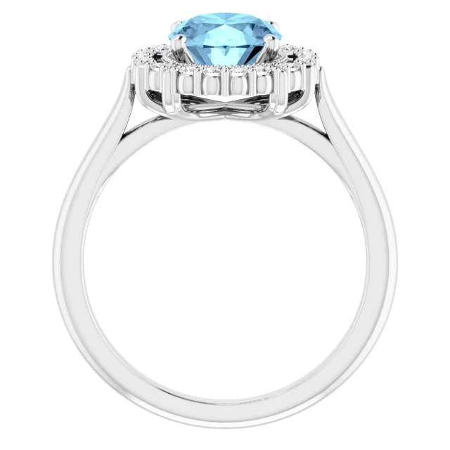 14K White Aquamarine & 1/6 CTW Diamond Ring-
