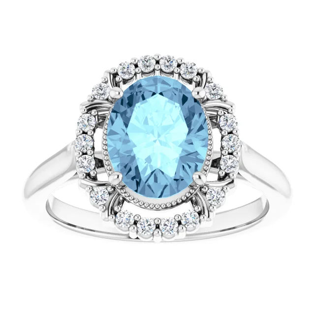 14K White Aquamarine & 1/6 CTW Diamond Ring-