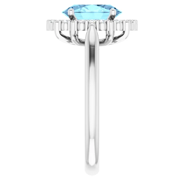 14K White Aquamarine & 1/6 CTW Diamond Ring-