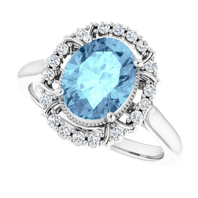 14K White Aquamarine & 1/6 CTW Diamond Ring-