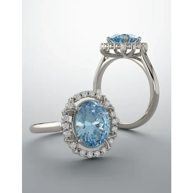 14K White Aquamarine & 1/6 CTW Diamond Ring-