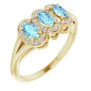 14K Yellow Aquamarine & 1/6 CTW Diamond Ring-