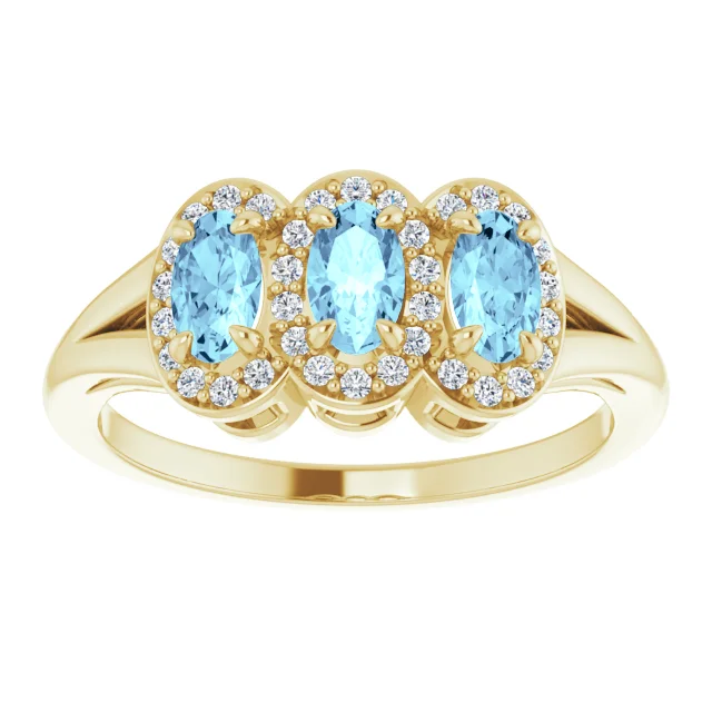 14K Yellow Aquamarine & 1/6 CTW Diamond Ring-