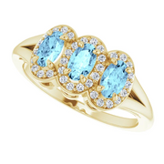 14K Yellow Aquamarine & 1/6 CTW Diamond Ring-