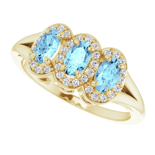 14K Yellow Aquamarine & 1/6 CTW Diamond Ring-
