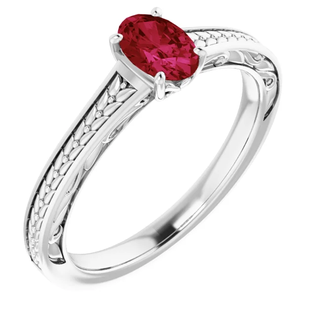 14K White Lab-Grown Ruby Ring-