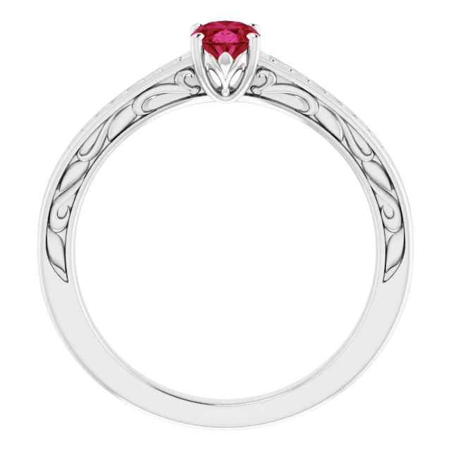 14K White Lab-Grown Ruby Ring-