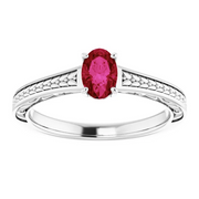 14K White Lab-Grown Ruby Ring-