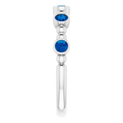 14K White Blue Sapphire Stackable Beaded Ring-