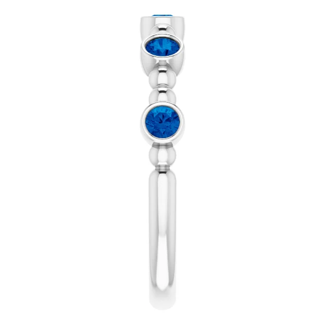 14K White Blue Sapphire Stackable Beaded Ring-