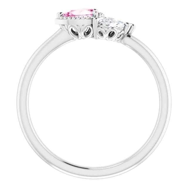 14K White Pink Sapphire & 1/8 CTW Diamond Ring-