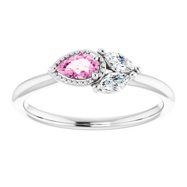 14K White Pink Sapphire & 1/8 CTW Diamond Ring-