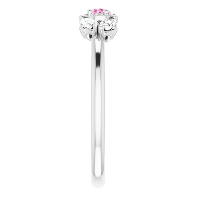 14K White Pink Sapphire & 1/8 CTW Diamond Ring-