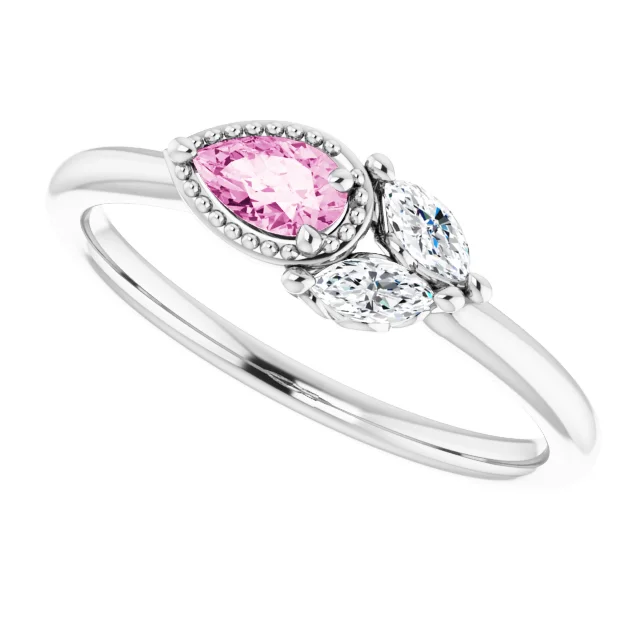 14K White Pink Sapphire & 1/8 CTW Diamond Ring-