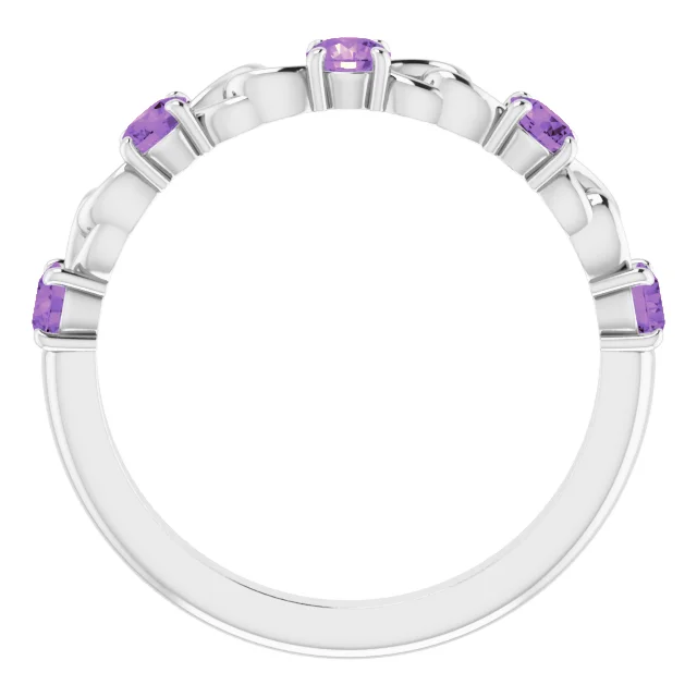 14K White Amethyst Stackable Link Ring-