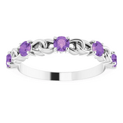14K White Amethyst Stackable Link Ring-