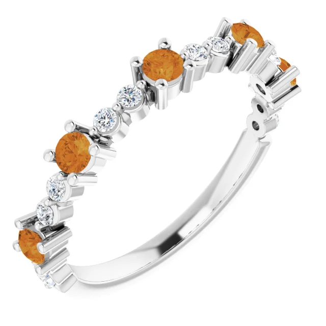 14K White Citrine & 1/5 CTW Diamond Ring-