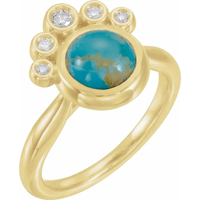 14K Yellow Kingman Turquoise & 1/8 CTW Diamond Ring-