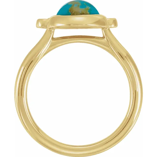 14K Yellow Kingman Turquoise & 1/8 CTW Diamond Ring-