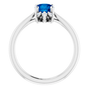 14K White Blue Sapphire & 1/4 CTW Diamond Ring-