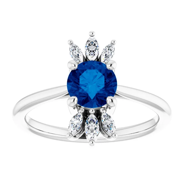 14K White Blue Sapphire & 1/4 CTW Diamond Ring-