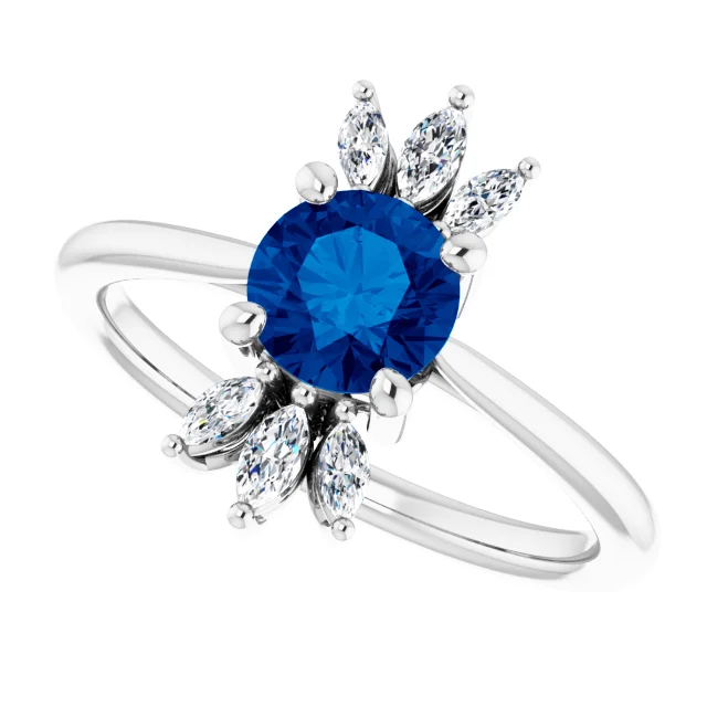 14K White Blue Sapphire & 1/4 CTW Diamond Ring-