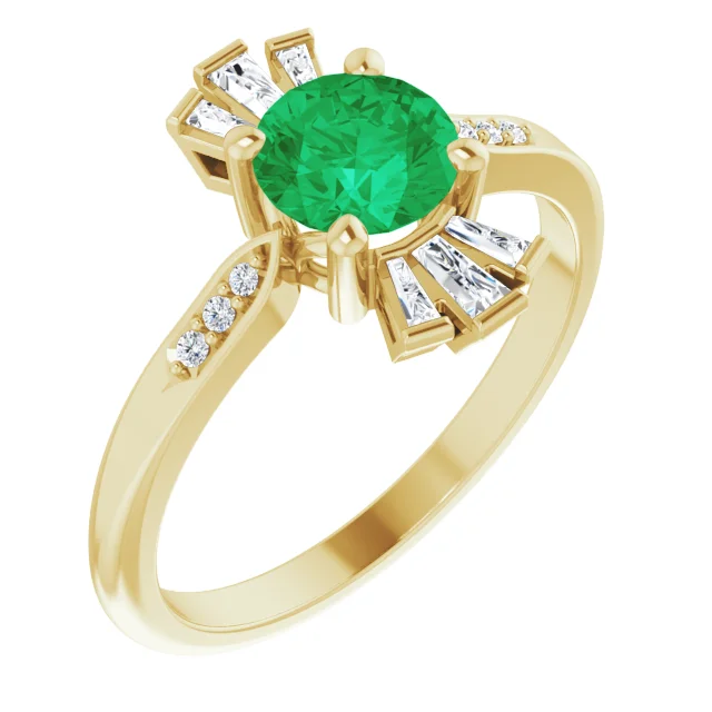 14K Yellow Emerald & 1/6 CTW Diamond Ring-